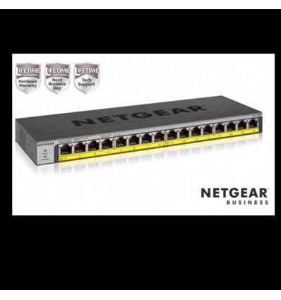 NETGEAR GS116PP Switch Unmanaged 16 porte Gigabit PoE+ (budget 183W),Garanzia a vita+NBD