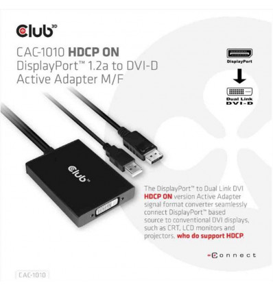 DISPLAYPORT TO DUAL LINK DVI-D DUAL LINK ACTIVE ADAPTER MAX RES 4K30HZ