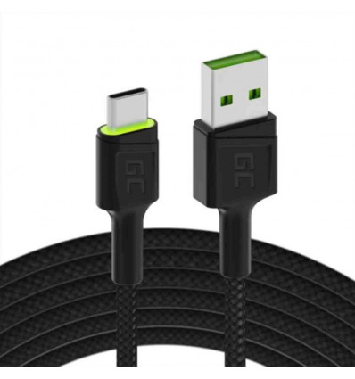 Cavo USB Green Cell GC Ray - USB-C 200cm, LED verde, Ricarica rapida Ultra Charge, QC 3.0