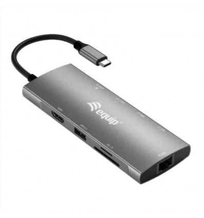 EQUIP - ADATTATORE USB-C 9 in 1, HDMI 4K 60Hz, LAN Gigabit, USB 3.2 GEN1, SD TF, USB PD 100W