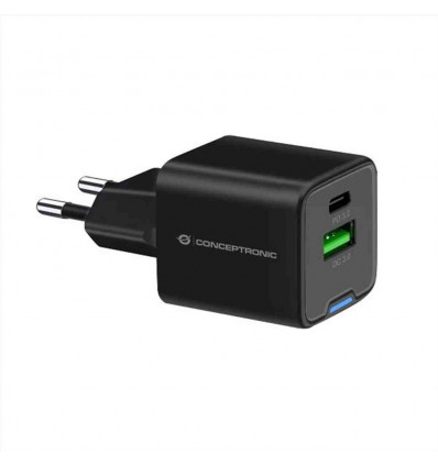 CARICATORE PD USB 2-PORTE 20W GaN (1x USB-C, 1x USB-A, QC 3.0, PPS) - NERO