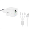 CARICATORE PD USB GaN 2-PORTE da 33W con cavo di ricarica 3 in 1, (1x USB-C, 1x USB-A, QC 3.0, PPS) - BIANCO