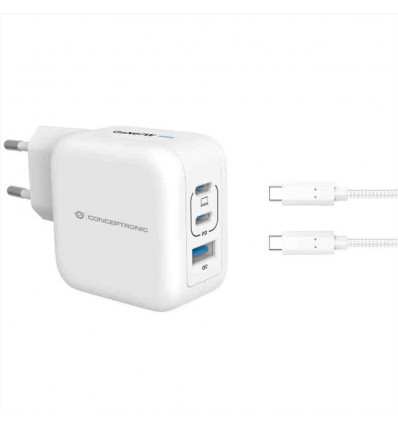 CARICATORE PD USB GaN 3-PORTE da 67 W con cavo di ricarica USB-C, (2x USB-C, 1x USB-A, QC 3.0, PPS) - BIANCO