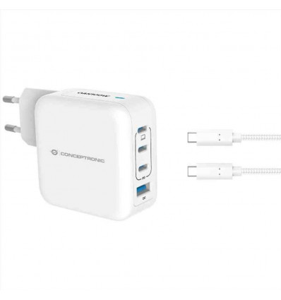 CARICATORE PD USB 4-PORTE 100W GaN con cavo di ricarica USB-C, (3x USB-C, 1x USB-A, QC 3.0, PPS) - BIANCO