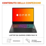 HP OMEN MAX Gaming 16-ah0021nl Intel Core Ultra 7 255HX Computer portatile 40,6 cm (16") WQXGA 32 GB DDR5-SDRAM 1 TB SSD NVIDIA GeForce RTX 5070 Wi-Fi 6E (802.11ax) Windows 11 Home AI PC Nero - immagine 3