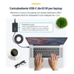 StarTech.com Caricatore USB-C da 65W per Laptop con Cavo USB-C Integrato da 1,5 m, Alimentatore per Dell, XPS, HP ProBook, MacBook Pro, Microsoft Surface Pro - immagine 2