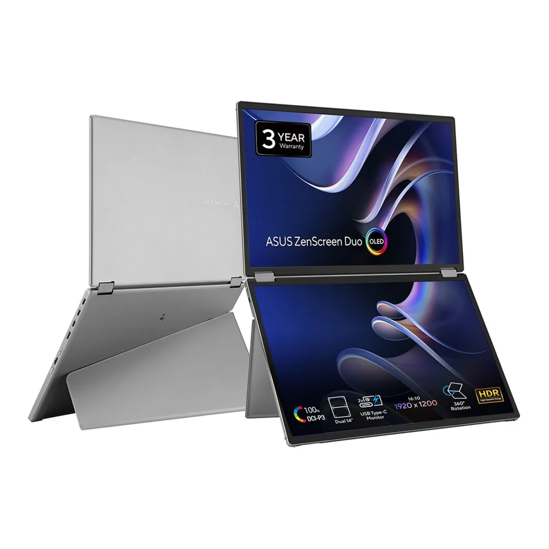 29f039692a888c94512b31218319d997f080340d.webp ASUS ZenScreen Duo OLED MQ149CD Monitor PC 35,6 cm (14") 1920 x 1200 Pixel WUXGA Argento - immagine 1