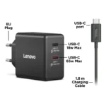 Lenovo Dual USB-C 65W GaN Charger, alimentatore compatto da muro con doppia Type-C, cavo USB-C 1,5 m incluso - ideale per laptop, cellulare e tablet: un solo caricabatterie per più dispositivi - immagine 2