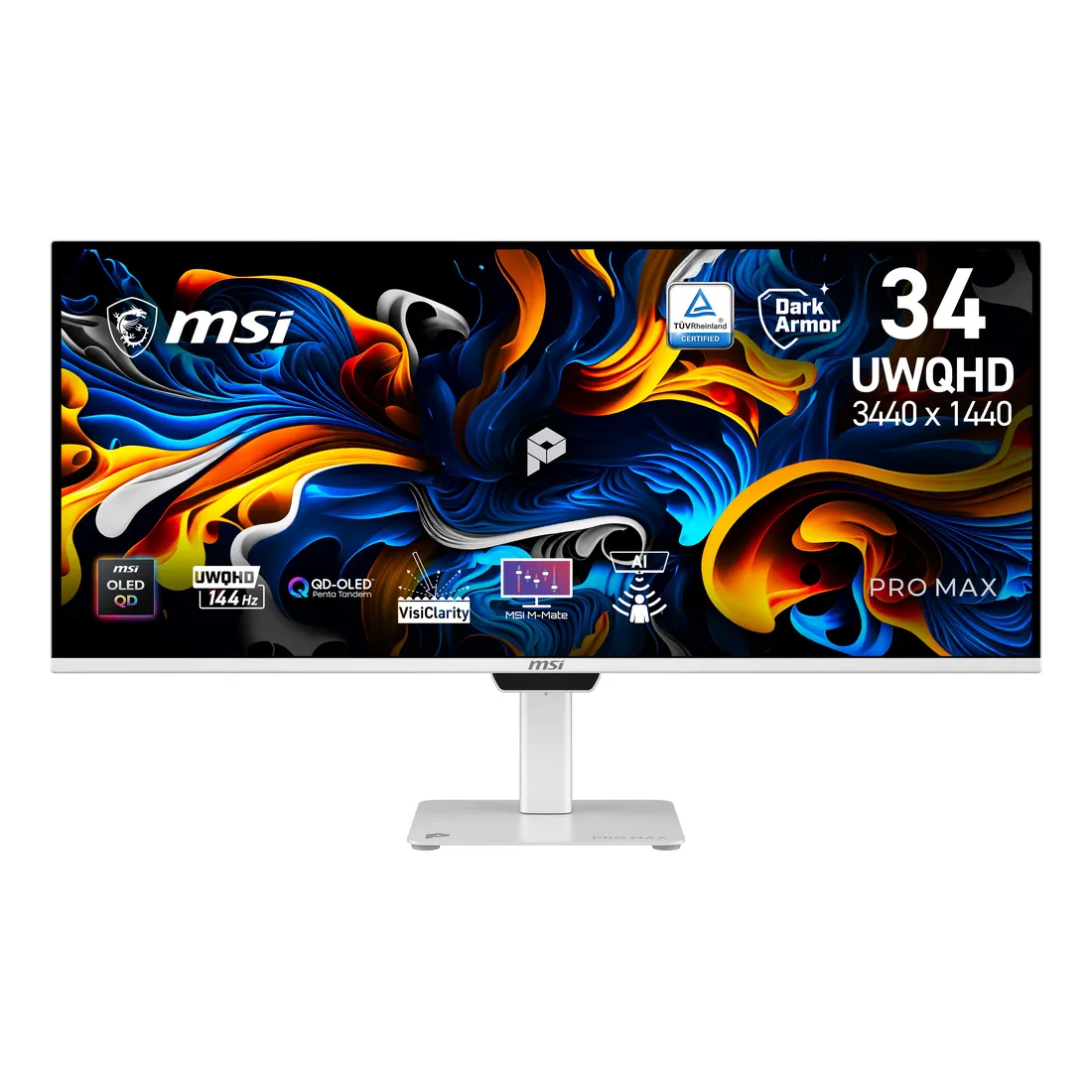 8eaf77da9d22359fb2637425f6220ab1161a1ac9.webp MSI PRO MAX 341QPXW14G Monitor PC 86,4 cm (34") 3440 x 1440 Pixel UltraWide Quad HD QD-OLED Bianco - immagine 1