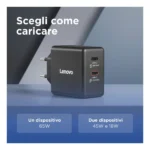 Lenovo Dual USB-C 65W GaN Charger, alimentatore compatto da muro con doppia Type-C, cavo USB-C 1,5 m incluso - ideale per laptop, cellulare e tablet: un solo caricabatterie per più dispositivi - immagine 6