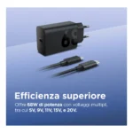 Lenovo 68W USB-C GaN Wall Charger, alimentatore da Parete USB-C 68W con Cavo 1,5m 6A, Caricabatterie a Ricarica Rapida e Sicura per Tablet, PC e Dispositivi Compatibili - immagine 2