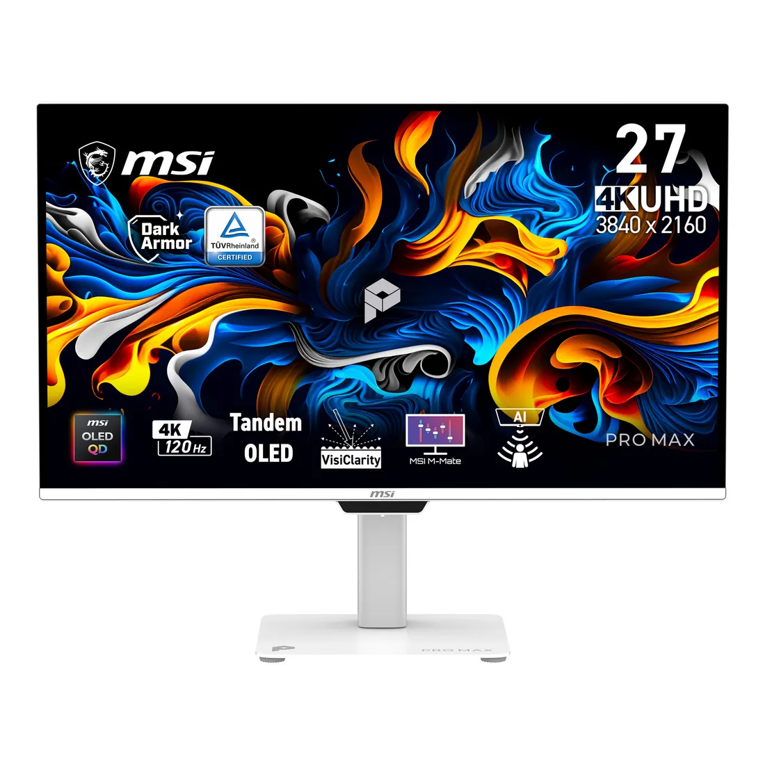 fe2a905fca2ceaba46502f2660ee7b817b9d071d.webp MSI Pro MAX 271UPXW12G Monitor PC 67,3 cm (26.5") 3840 x 2160 Pixel UltraWide Full HD QD-OLED Bianco - immagine 1